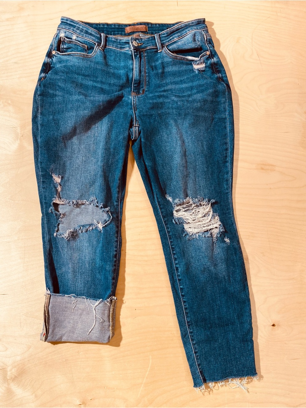 Judy Blue Distressed Dark Blue Boyfriend Jeans 14W (SY) - Picture 3 of 11